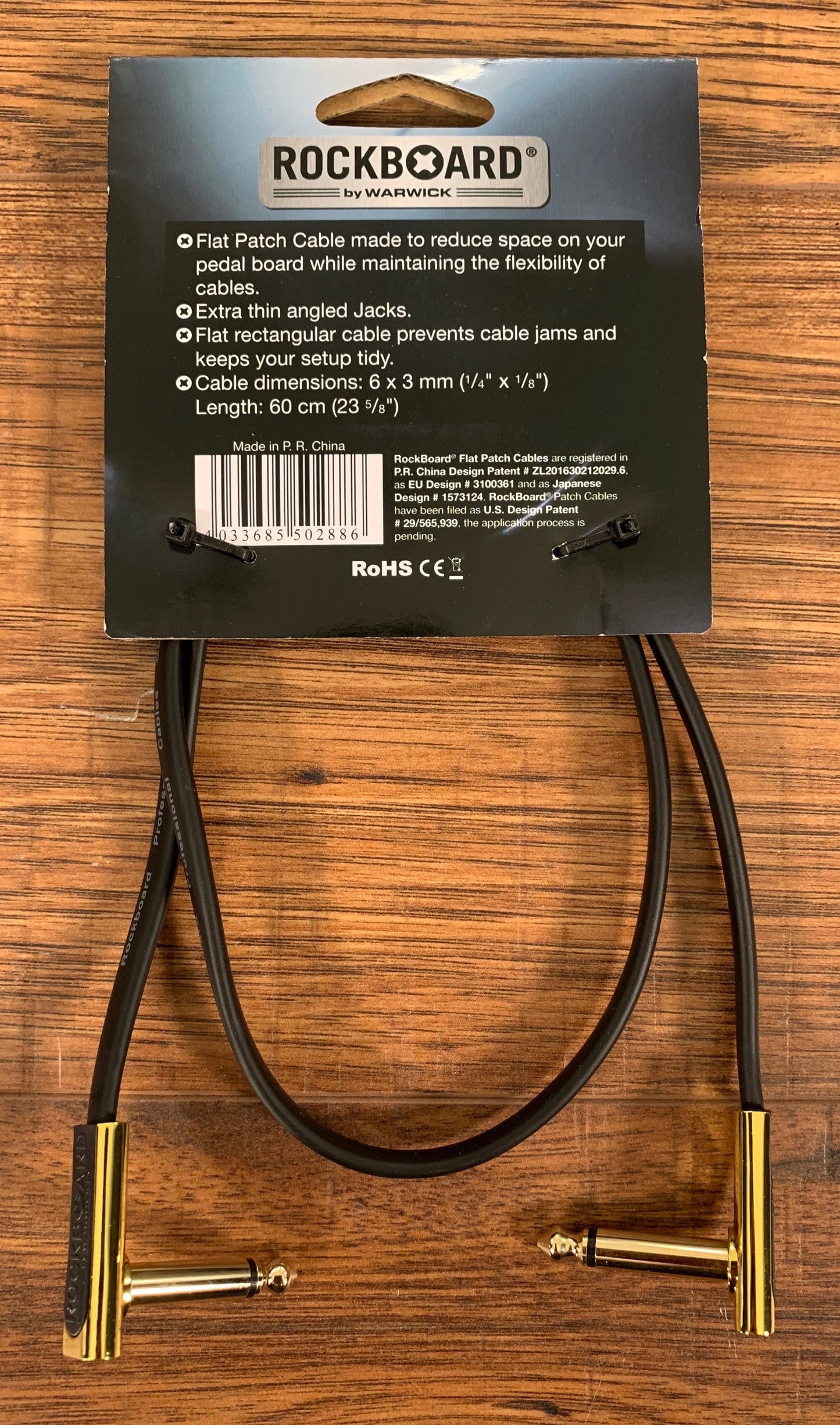 Warwick Rockboard Flat Patch Guitar Bass Pedalboard Cable 60 cm 23.62" Gold
