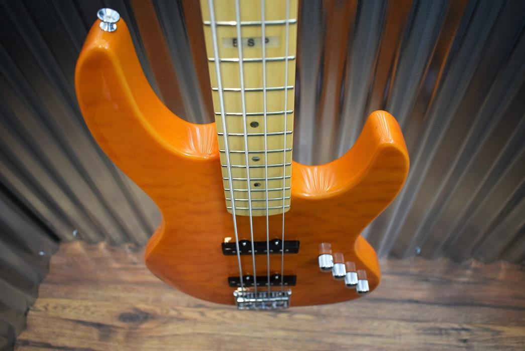 ESP Japan E-II J-4 Quilt Maple Amber 4 String Jazz Bass Seymour Duncan & Case