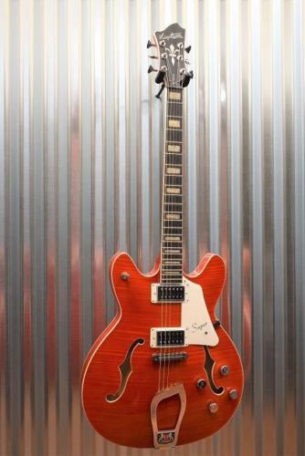 Hagstrom Super VIking SUVIK-MDE Mandarine Flame Top Semi-Hollow Guitar #585