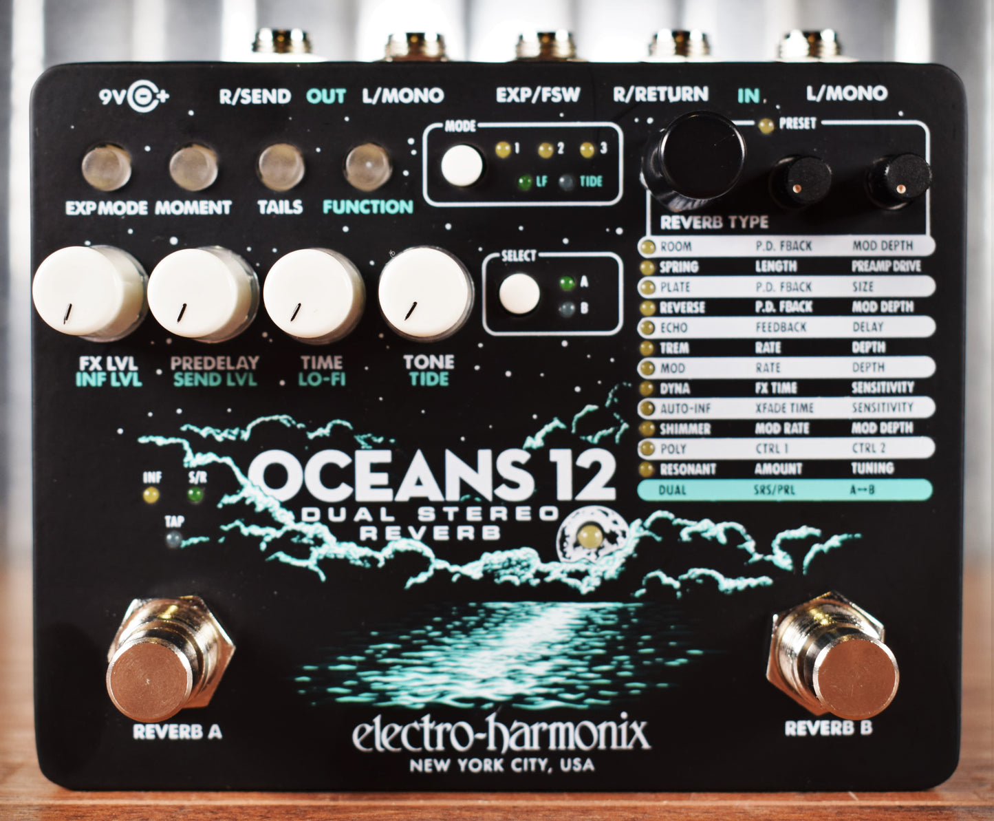 Electro-Harmonix EHX Oceans 12 Dual Stereo Reverb Guitar Effect Pedal