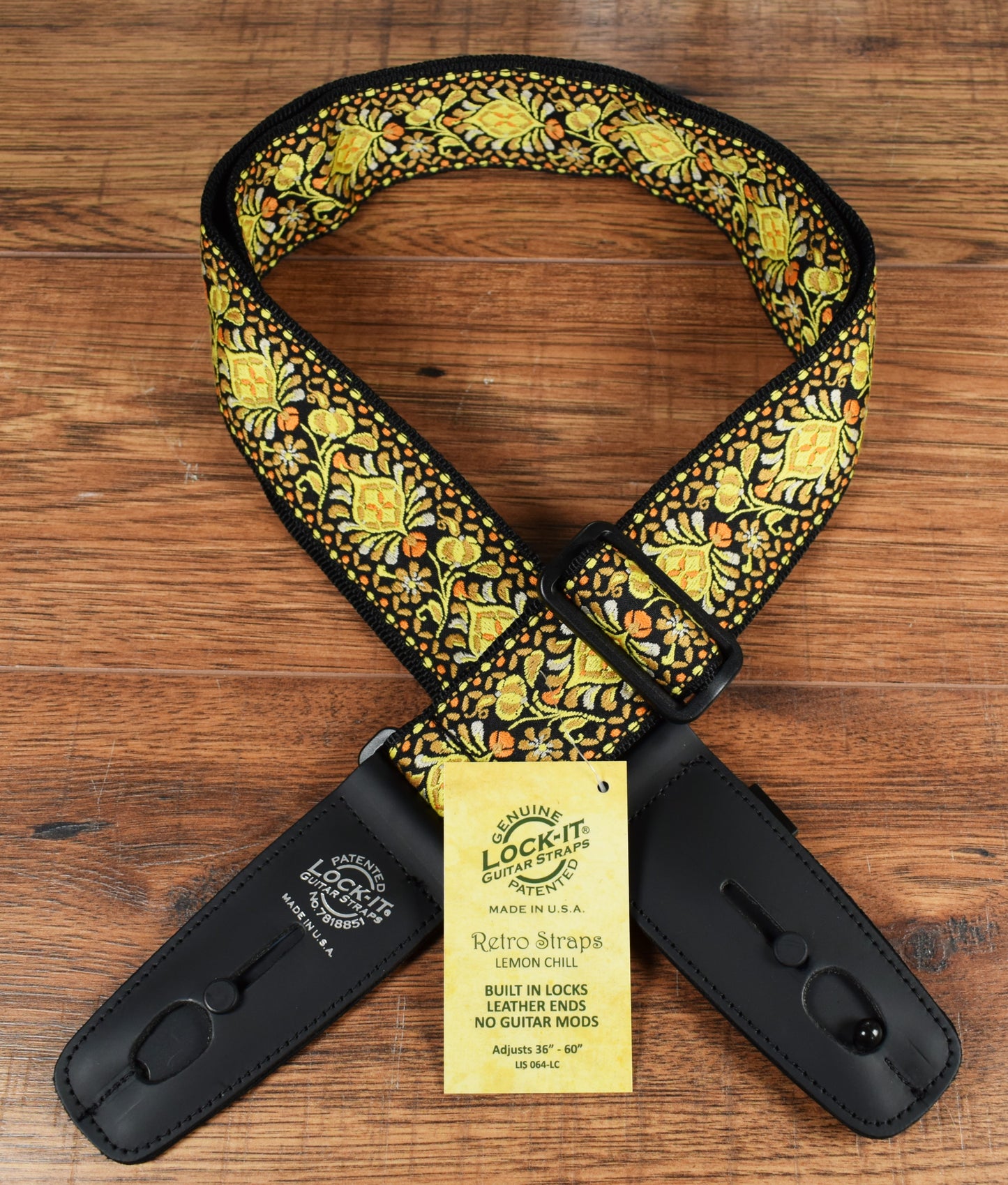 LOCK-It Straps Retro Vintage Series 2" Lemon Chill Guitar Bass Straplock Strap 064 LC