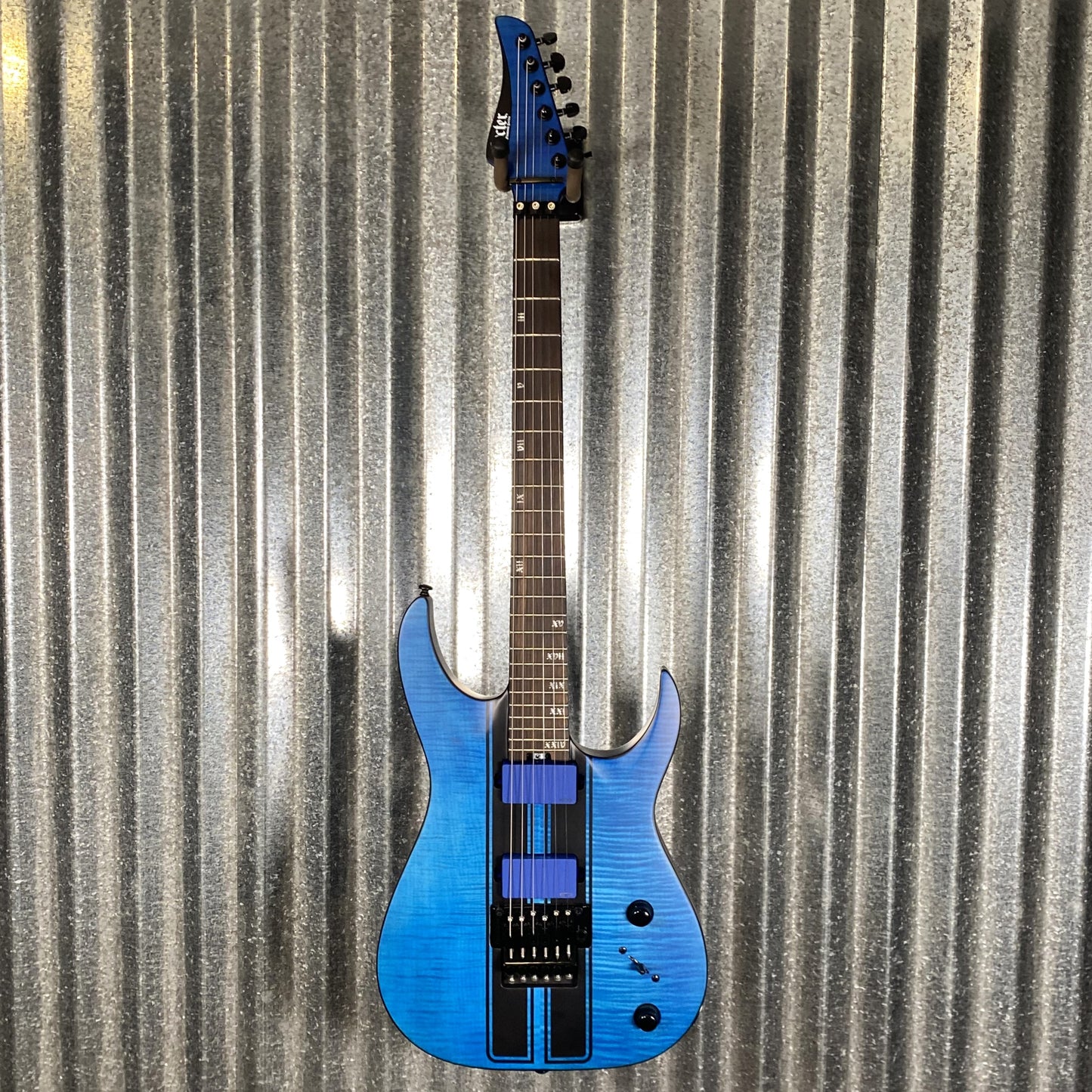 Schecter Banshee GT FR Flame Top Floyd Rose Satin Trans Blue Black Stripe Guitar #0657