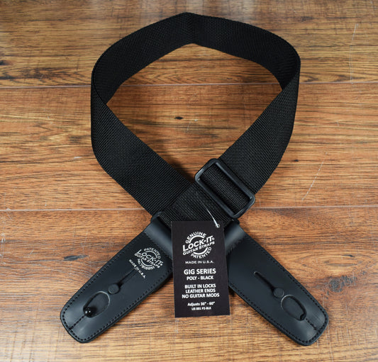 LOCK-IT Straps Polypro Series 2" Black Poly Guitar Bass Strap 001 P2-BLK