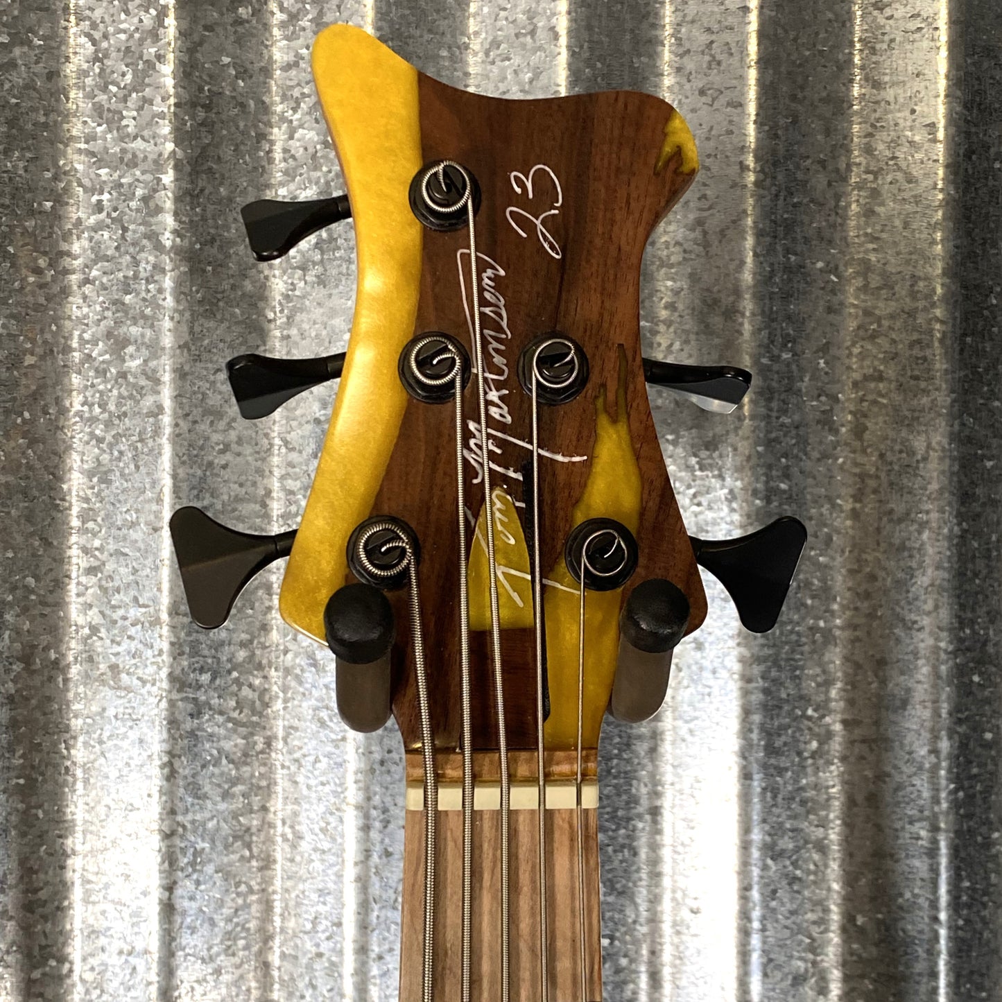 Tom Martinson Walnut Burl Yellow Resin EMG PJ 5 String Bass #23 Used