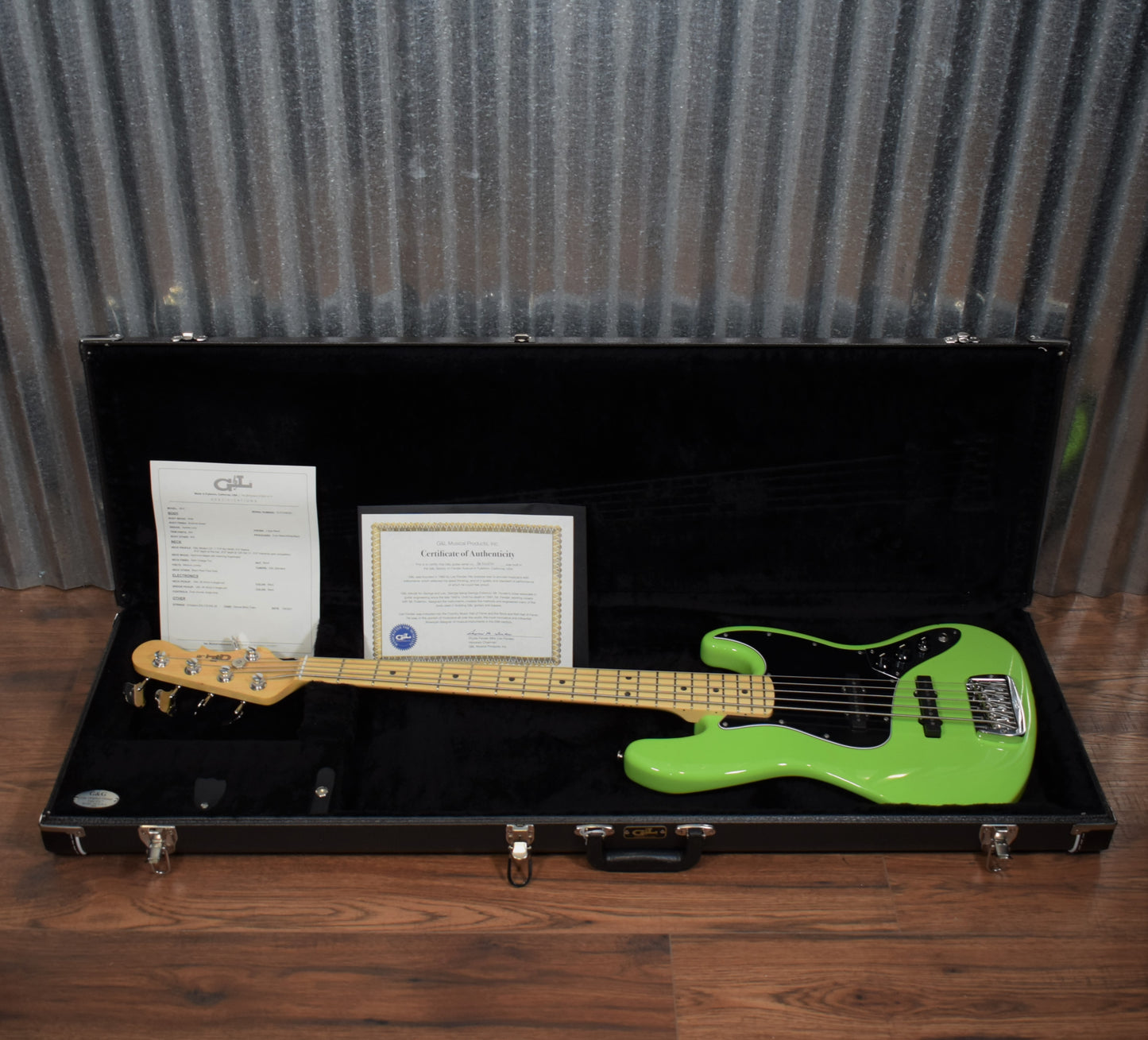 G&L USA JB-5 Sublime Green 5 String Jazz Bass Maple Satin Neck & Case #6250