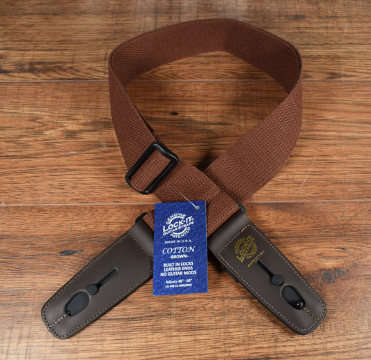 LOCK-IT Straps Cotton Series 2" Brown Cotton Guitar Bass Strap 048 C2-BRN/BRN