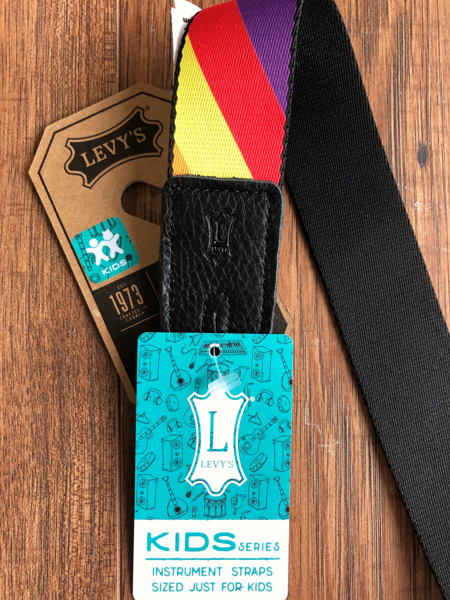 Levy's MPJR-007 1.5" Adjustable Printed Kids Guitar & Bass Strap Rainbow