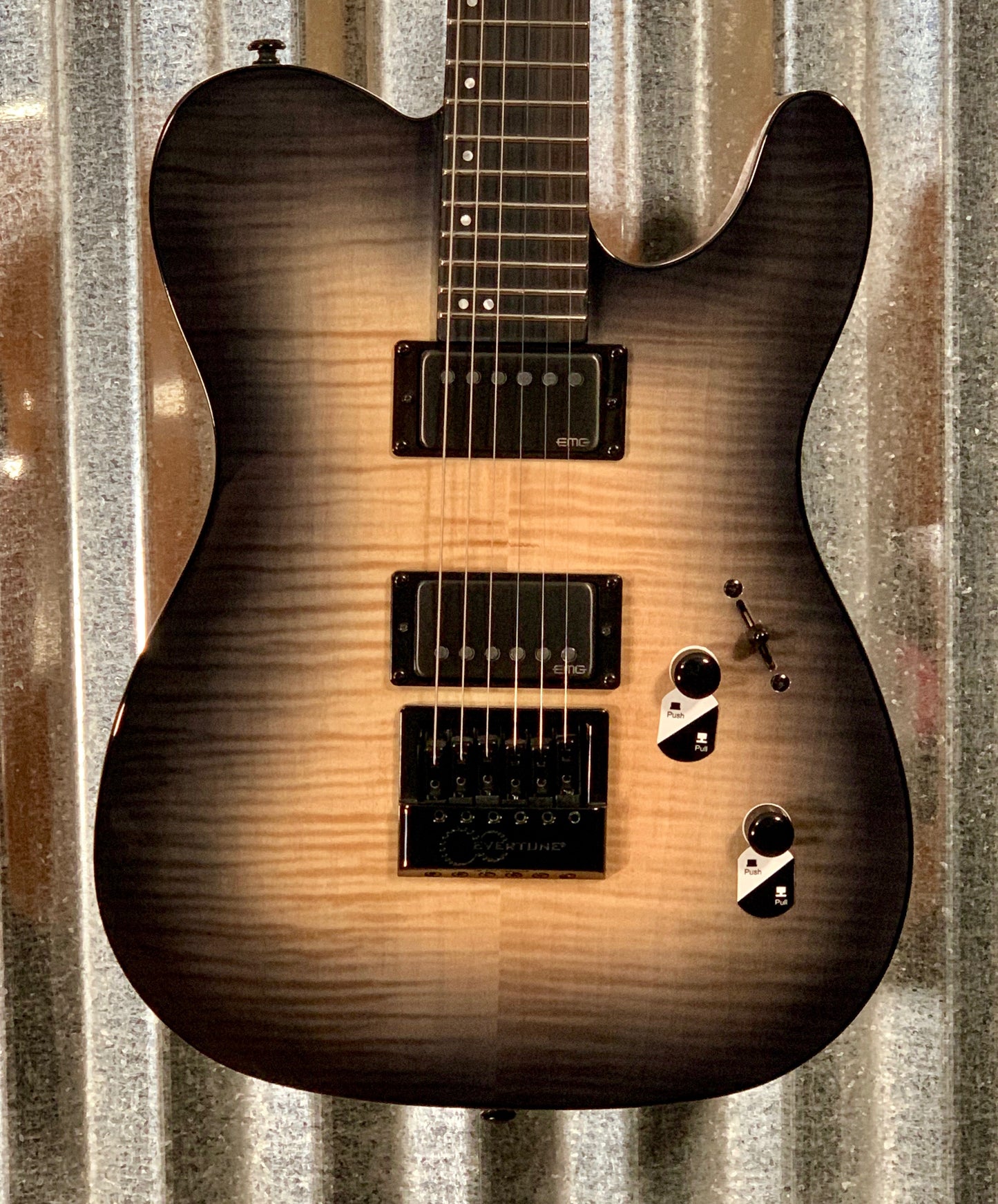 ESP LTD TE-1000 Evertune Black Natural Burst Guitar & Case TE1000ETFMBLKNB #0187