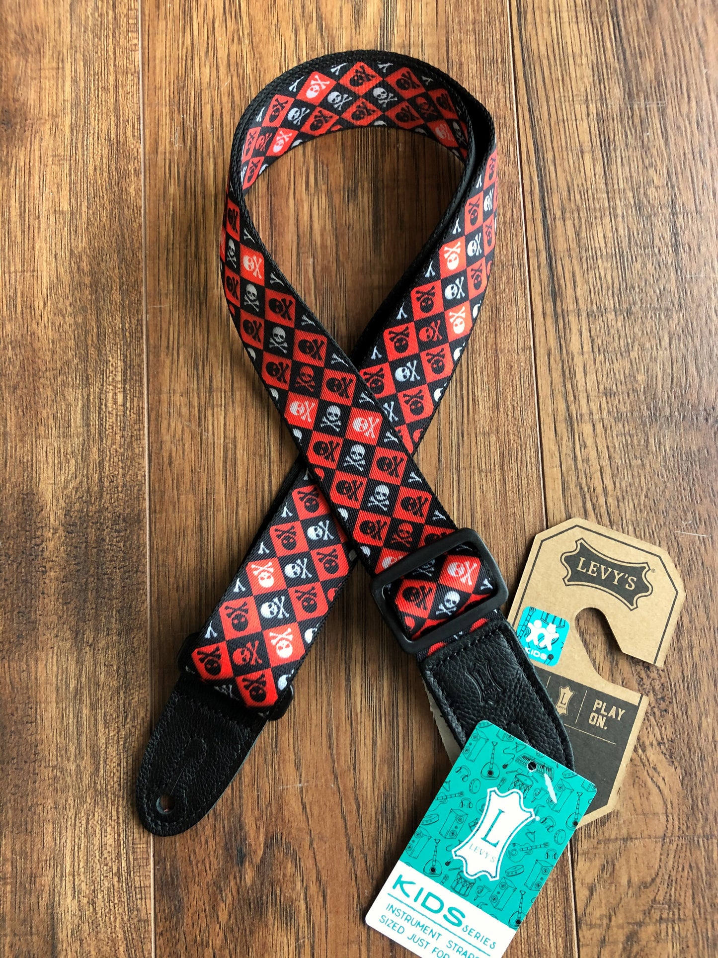 Levy's MPJR-002 1.5" Adjustable Printed Kids Guitar & Bass Strap Skulls Red