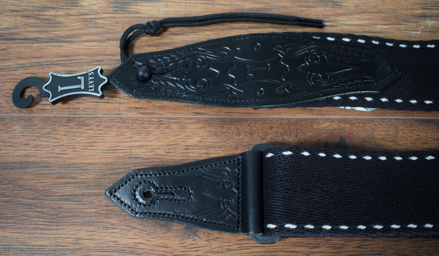 Levy's MSSC80-BLK 2" Heavy-weight Cotton Contrasting Woven Border Guitar Strap Black