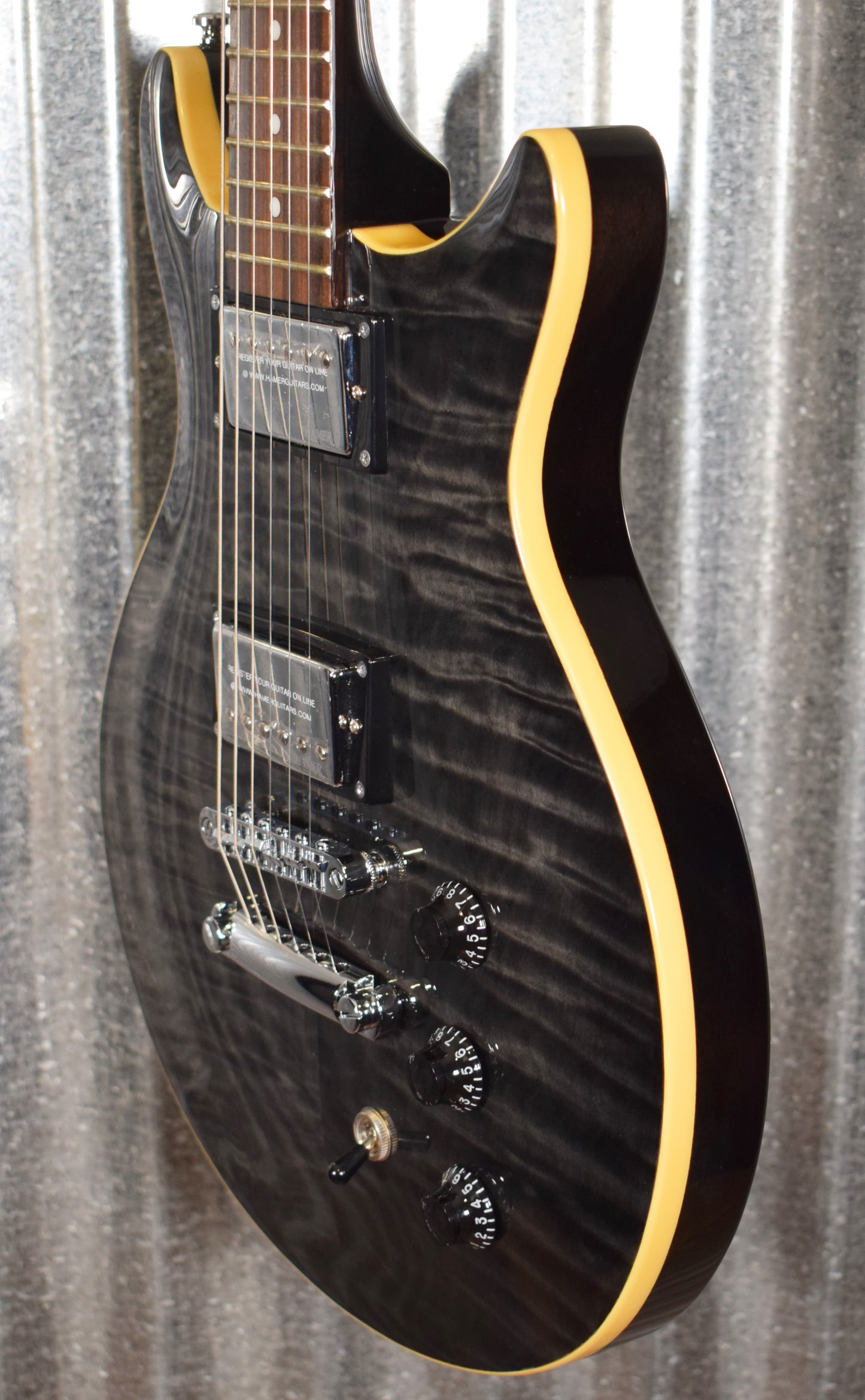Hamer Archtop Flame Trans Black Double Cut Guitar SATF-TBK #0208