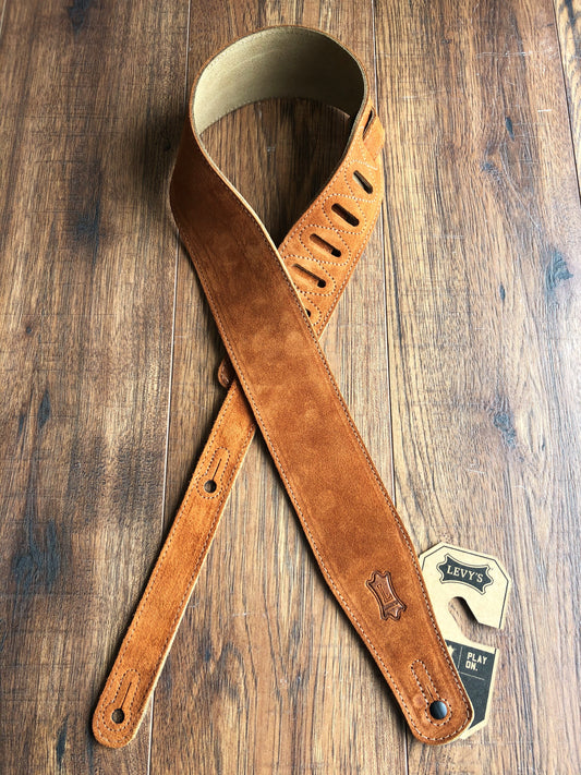 Levy's MS26-HNY 2.5" Adjustable Suede Leather Guitar & Bass Strap Brown