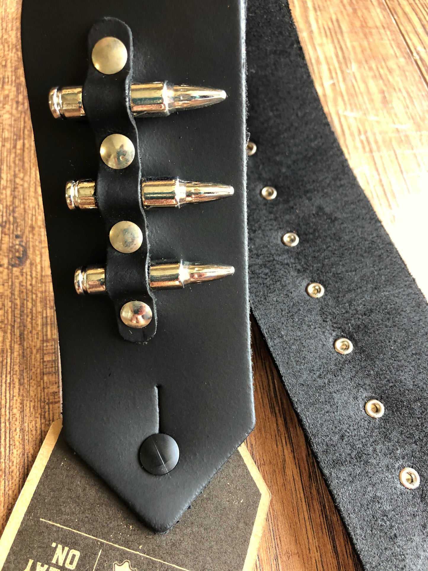 Levy's PM28-2B-BLK 2" Adjustable Leather Guitar & Bass Strap Black Metal Fake Bullet