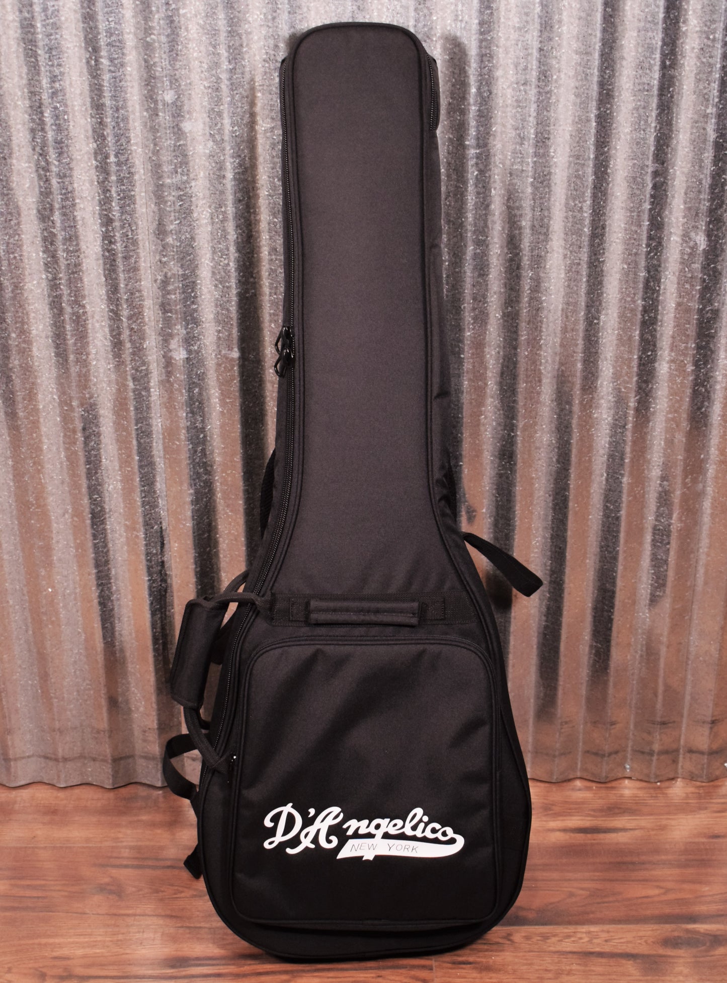 D'Angelico Premier Mini DC Double Cut Semi Hollow Stop Bar Black Flake Guitar & Bag #1436