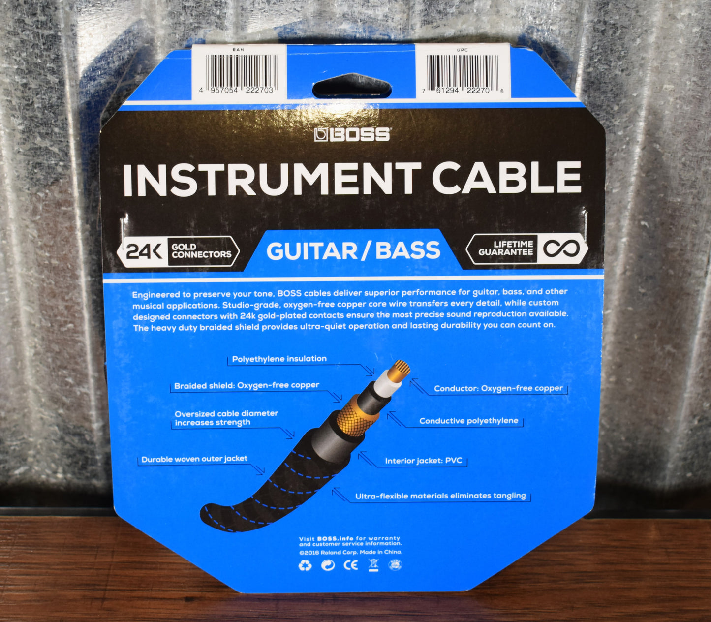 Boss BIC-25 25FT / 7.5M 1/4" Instrument Cable Straight/Straight