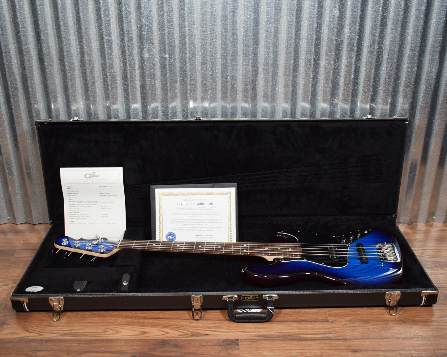G&L USA JB-5 Blueburst 5 String Jazz Bass Rosewood Satin Neck & Case #6030