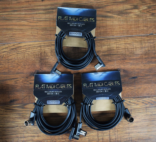 Warwick Rockboard Flat Patch MIDI Cable 9.84' Black 3 Pack MIDI 300 BK 3PK