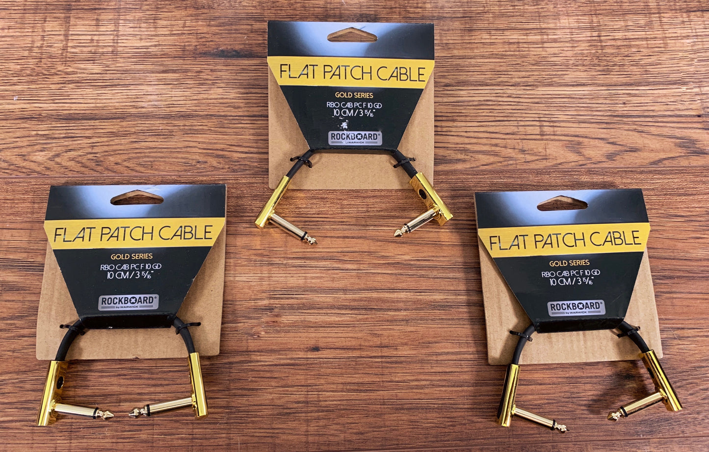 Warwick Rockboard Flat Patch Guitar Bass Pedalboard Cable 10 cm 3.49" Gold 3 Pack