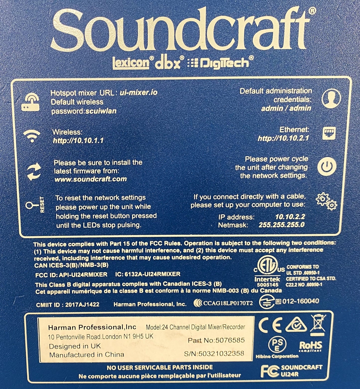 Soundcraft Ui24R 24 Channel Digital Mixer & USB Multi-Track Recorder Used