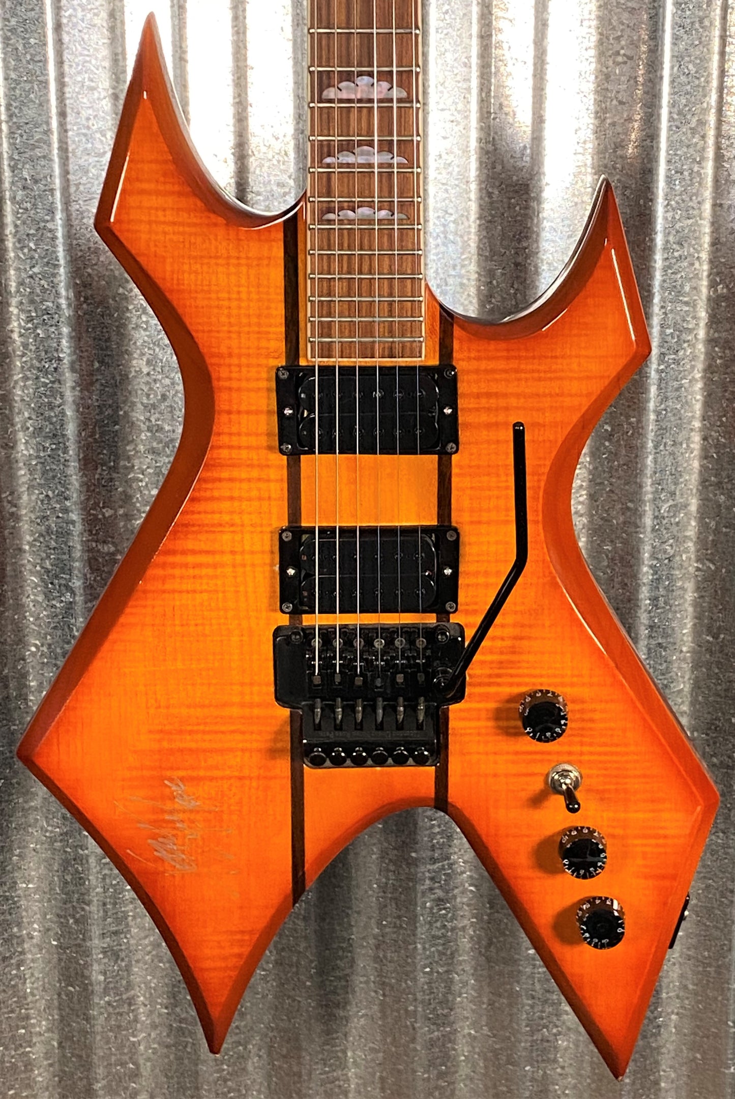 B.C. Rich NJ Neck-Thru Series Warlock Flame Maple Cherry Sunburst Floyd Rose Guitar & Case #0508 Used