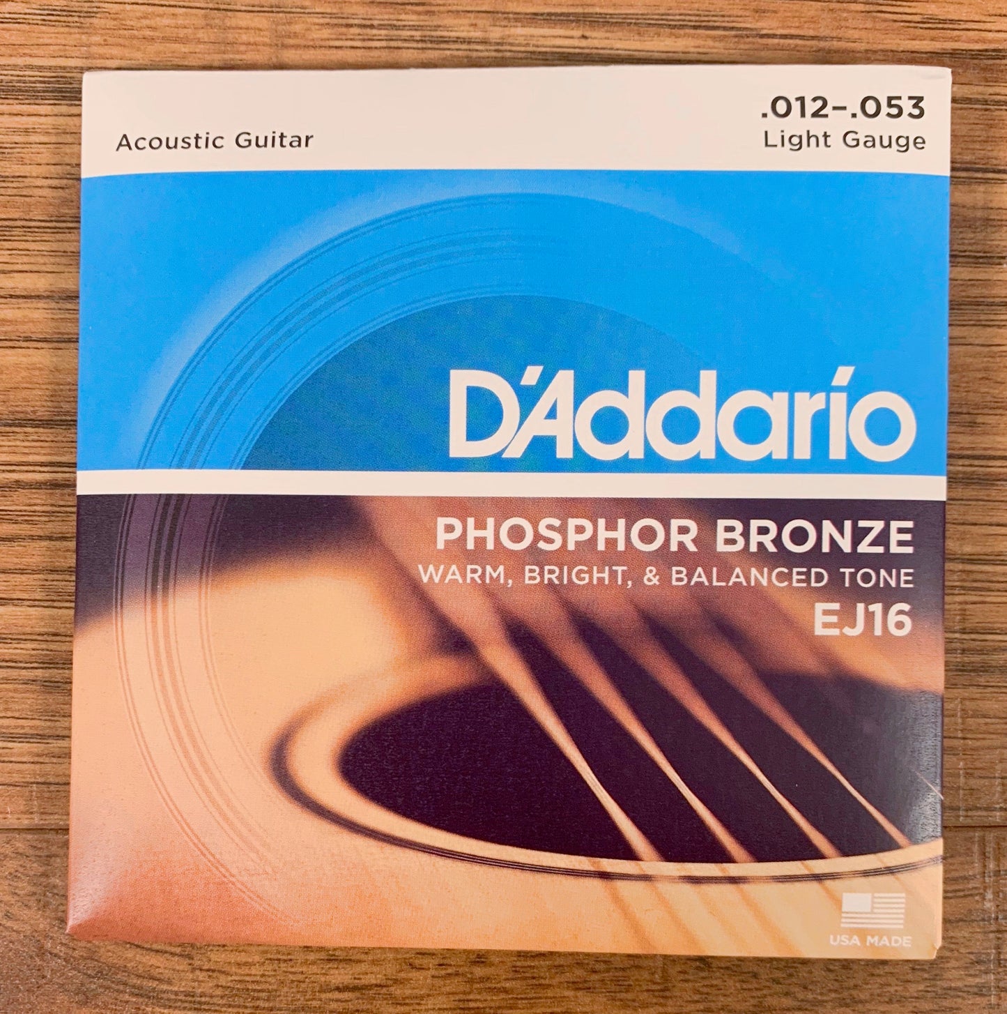 D'Addario EJ16 Phosphor Bronze Light Acoustic Guitar Strings 12-53 3 Pack