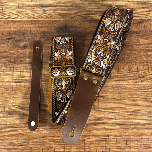 Musily Retro Guitar Strap Boho Bombay Brown X004GRAE69 Picks Locks & Headstock Tie