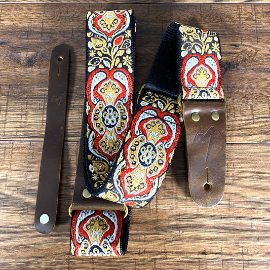 Musily Retro Guitar Strap Paisley Ruby X004GRDPHJ Picks Locks & Headstock Tie