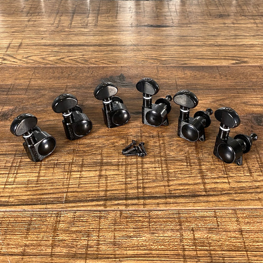 Grover Mid Size Rotomatics 305-6 String In Line Tuning Machine Set Black Used