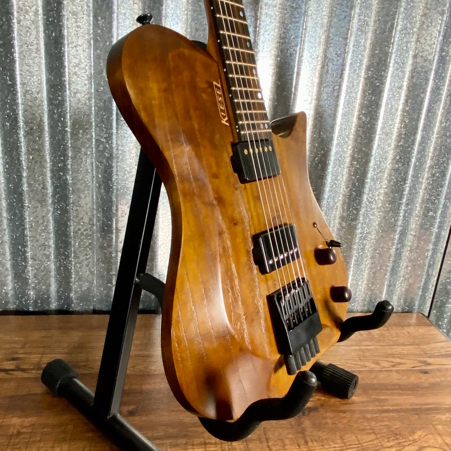 Kiesel Zeus Headless Ash Whiskey Brown Guitar & Bag #1478 Used
