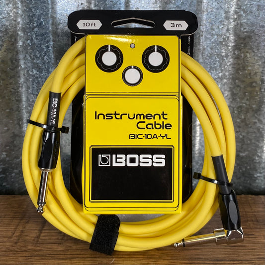 Boss BIC-10A-YL 10' / 3m Right Angle to Straight 1/4" Guitar Instrument Cable YELLOW