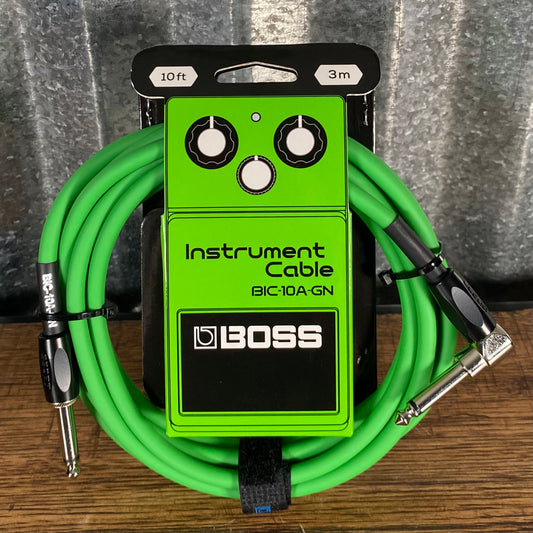 Boss BIC-10A-GN 10' / 3m Right Angle to Straight 1/4" Guitar Instrument Cable GREEN