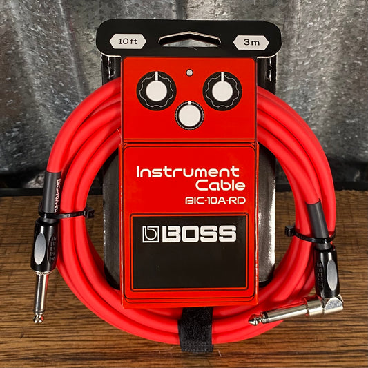 Boss BIC-10A-RD 10' / 3m Right Angle to Straight 1/4" Guitar Instrument Cable RED