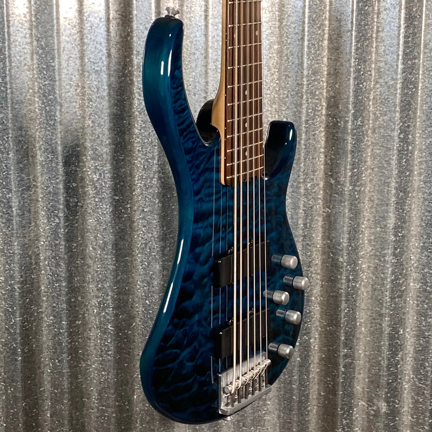 Peavey Fury VI 6 String Bass Quilt Top Transparent Blue & Case #1306 Used
