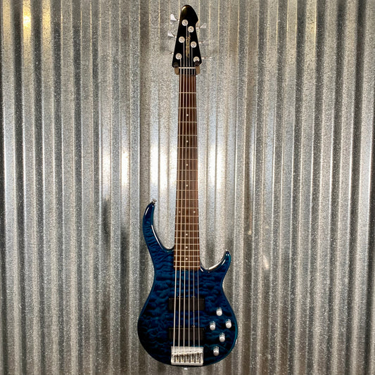 Peavey Fury VI 6 String Bass Quilt Top Transparent Blue & Case #1306 Used