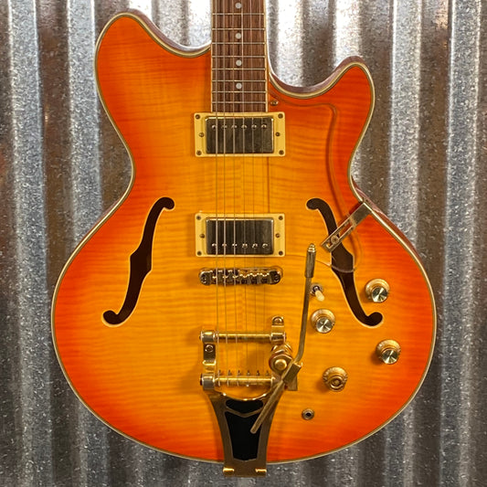 Jay Turser Cleopatra Flame Top Amber Burst Semi Hollow Guitar Used