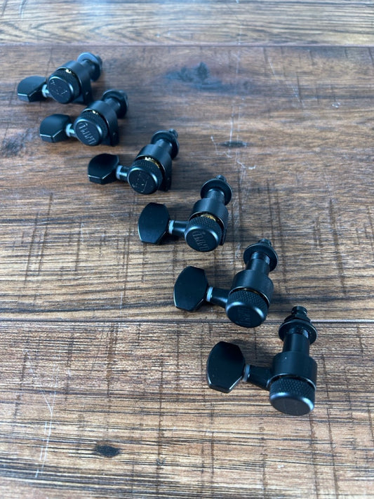 ESP LTD Logo Locking Tuning Machine Set of 6 Inline Two Pin Mount Black Satin Used