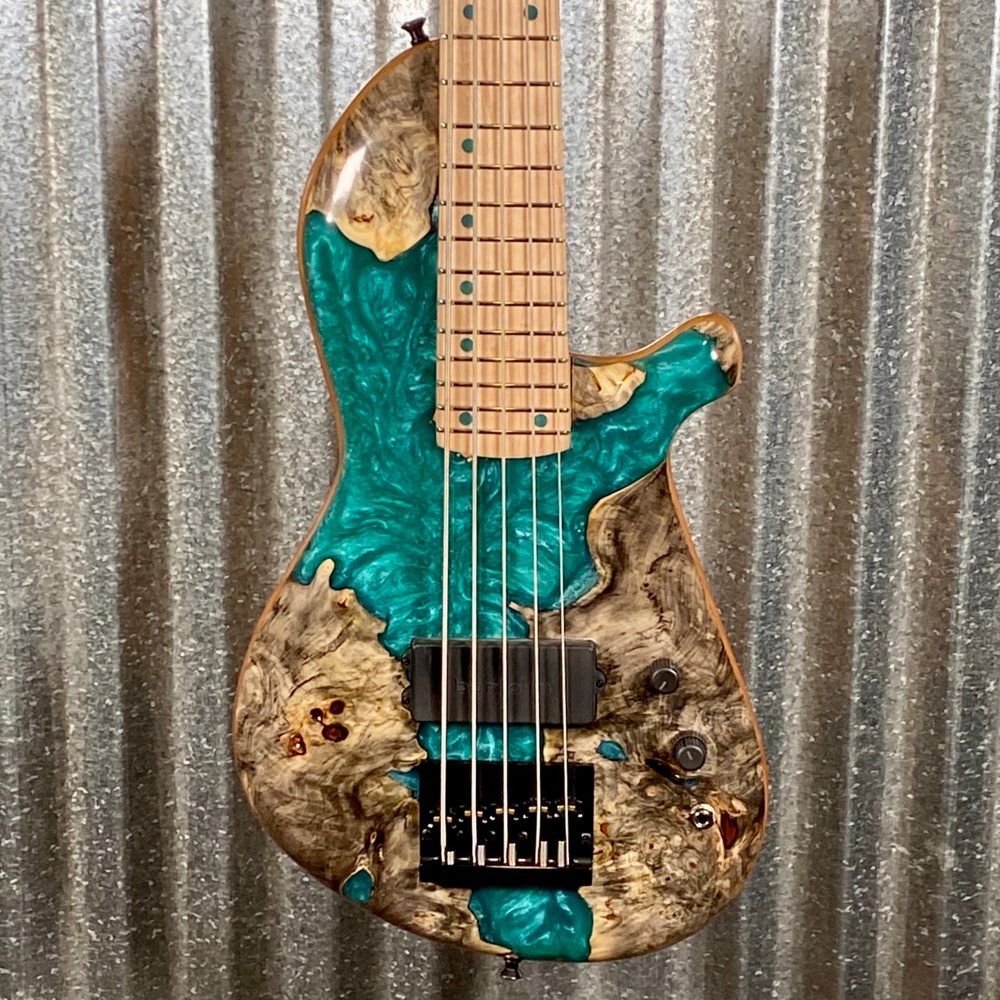 Tom Martinson 5 String Bass Buckeye Burl Aqua Resin Bass & Bag #24 Used