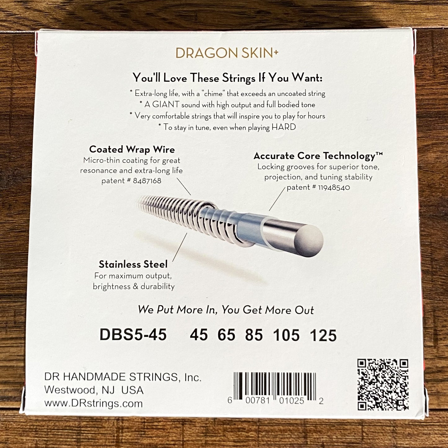 DR Strings DBS5-45 Dragon Skins + Coated Stainless Steel 5 String Bass Set Medium 45-125