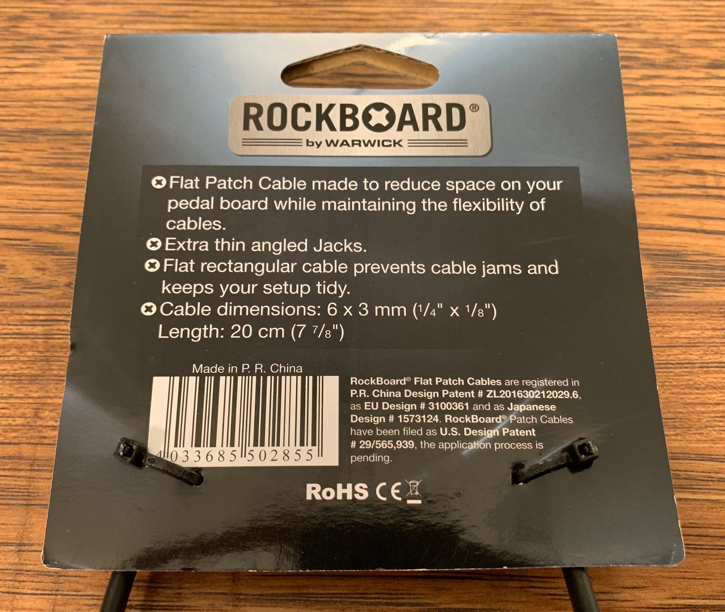 Warwick Rockboard Flat Patch Guitar Bass Pedalboard Cable 20 cm 7.87" Gold