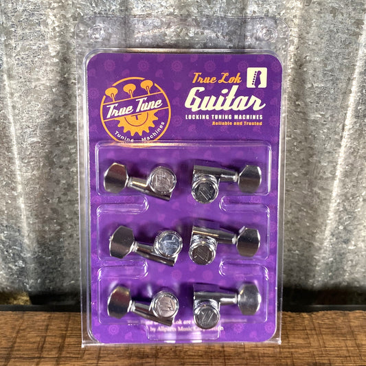 True Lok TK-7107-010 Mid Size Guitar Locking Tuners Single Pin 6 In Line Chrome Fits G&L USA