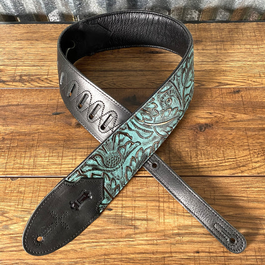 Levy's M4WP-001 Embossed Leather Guitar Bass Strap Turquoise