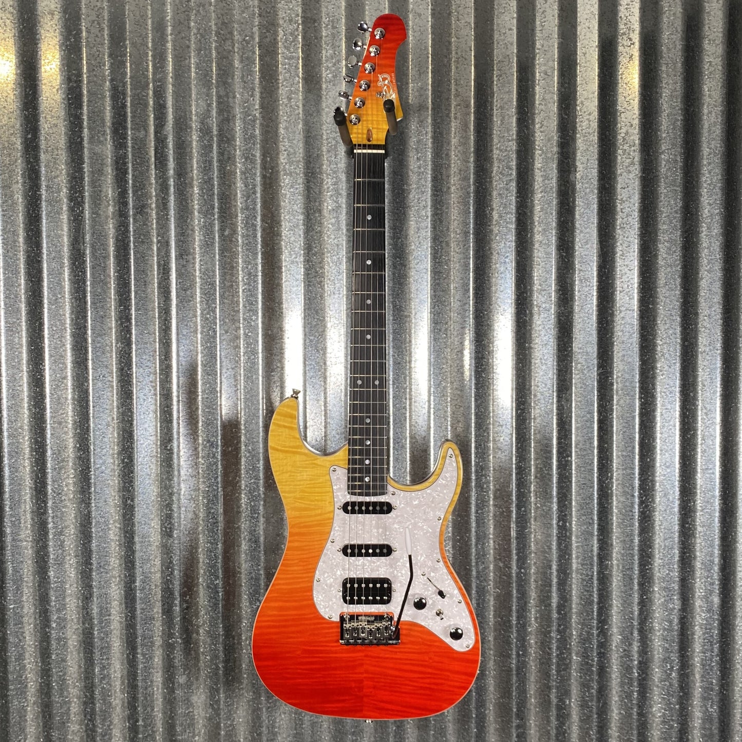 Jet JS600TRS HSS Strat Style Guitar Flame Top Transparent Red Fade #0003 Blem