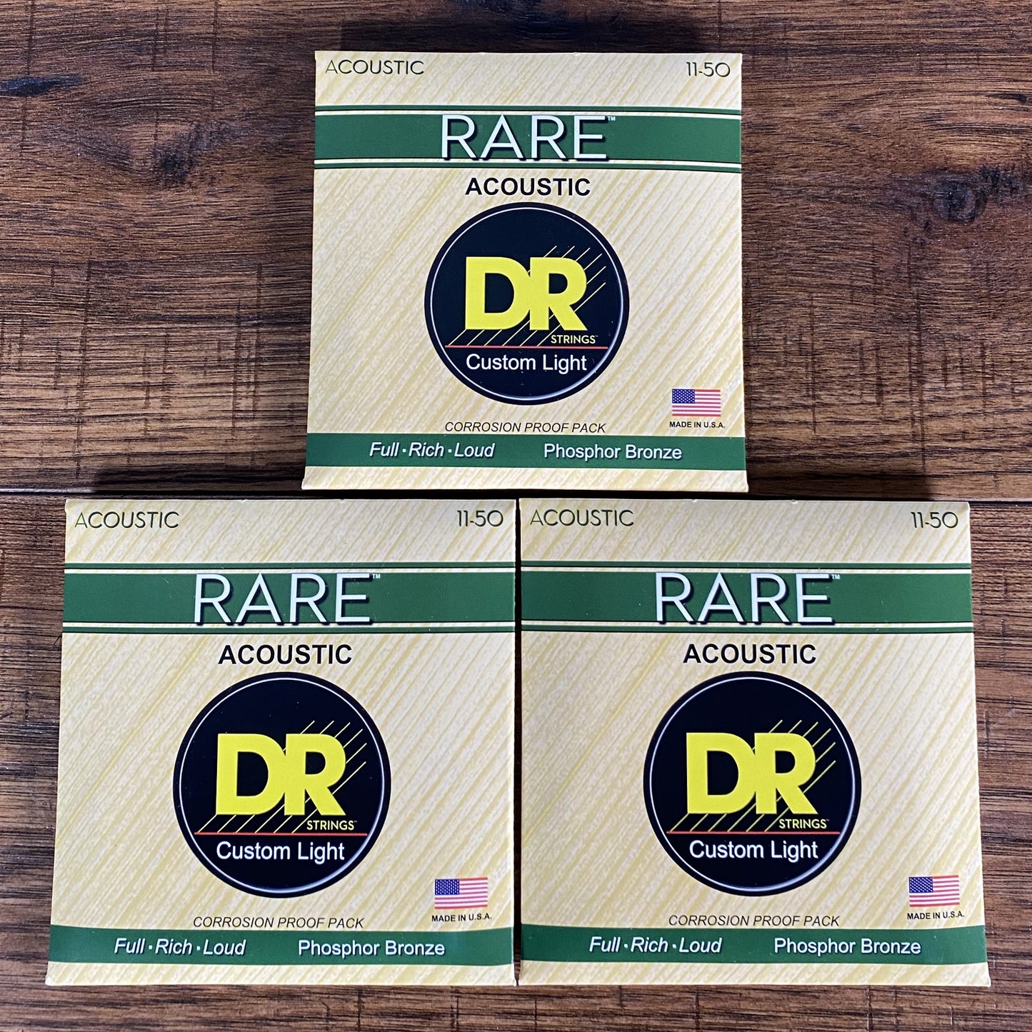 DR Strings RPML-11 Rare Phosphor Bronze Acoustic Guitar Set Custom Light 11-50 3 Pack