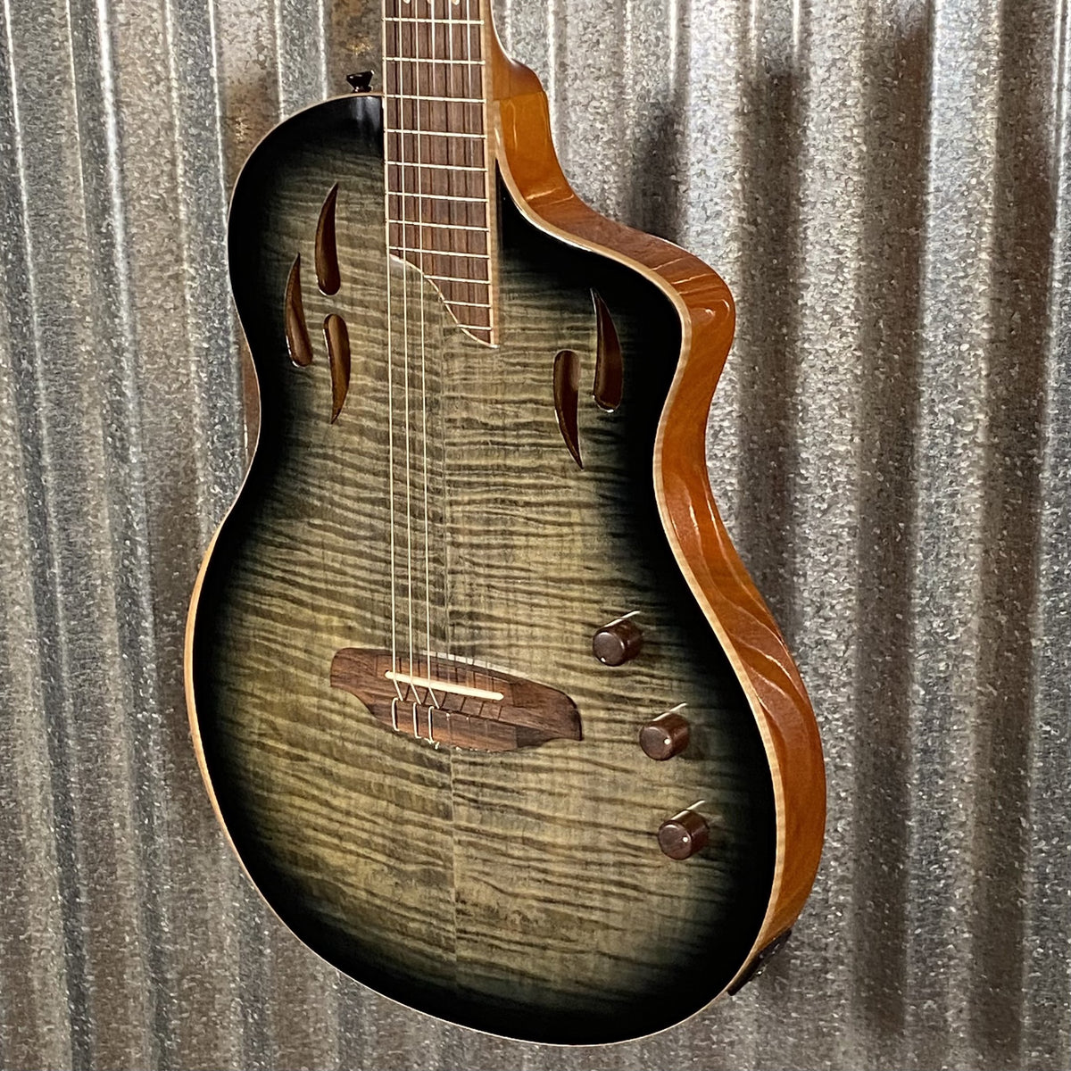 Ortega RTPG-LS1 Charcoal Burst Thinline Nylon Acoustic Electric Guitar & Bag #0234 Blem