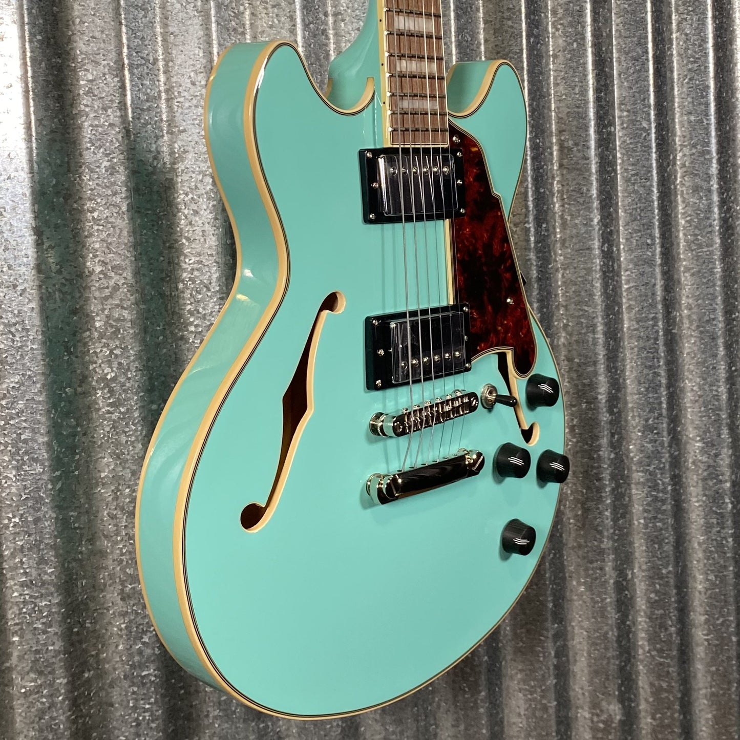 D'Angelico Guitars Premier Mini DC Semi Hollow Body Surf Green Tortoise Pickguard #7320 Demo