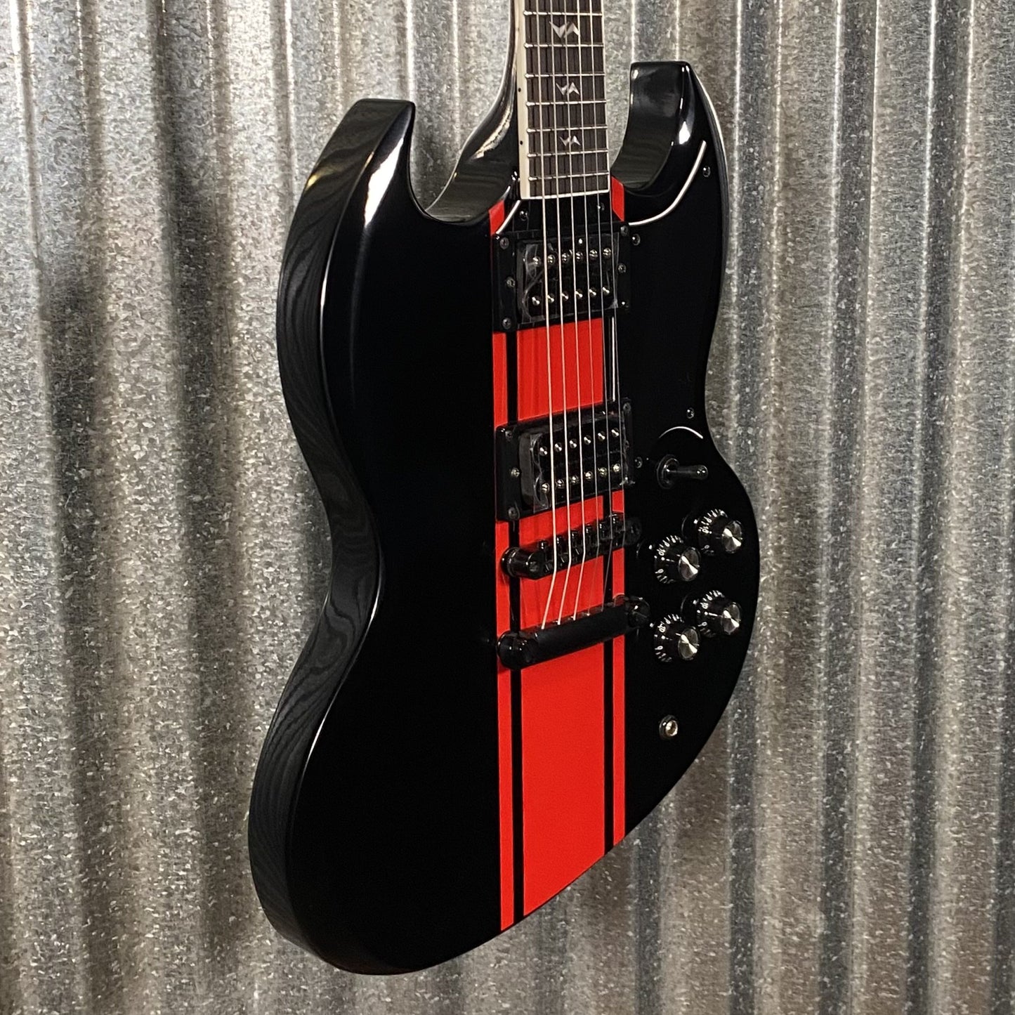 Westcreek Guitars Racer SG Offset Style Black Red Stripe #0013 Used