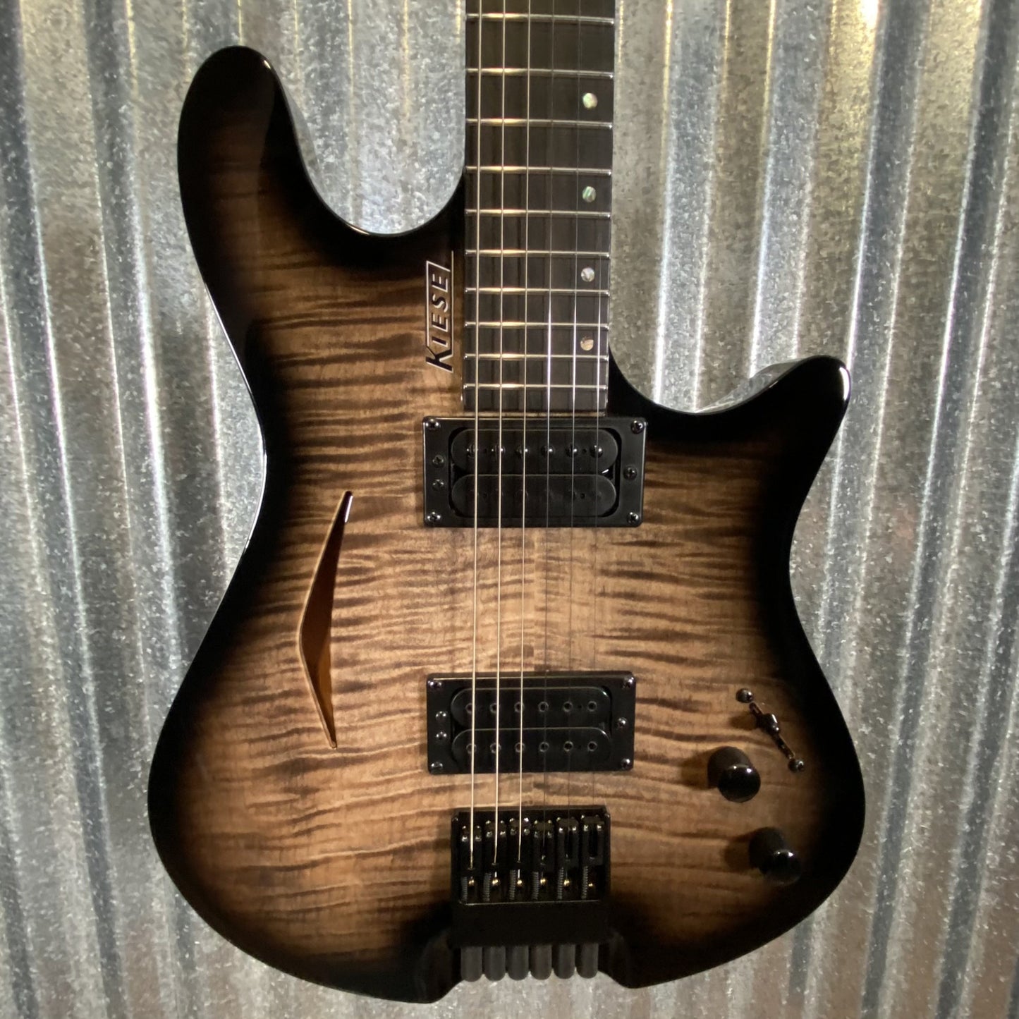 Kiesel M6 Tim Miller Semi Hollow Headless Black Burst Guitar & Bag #159557