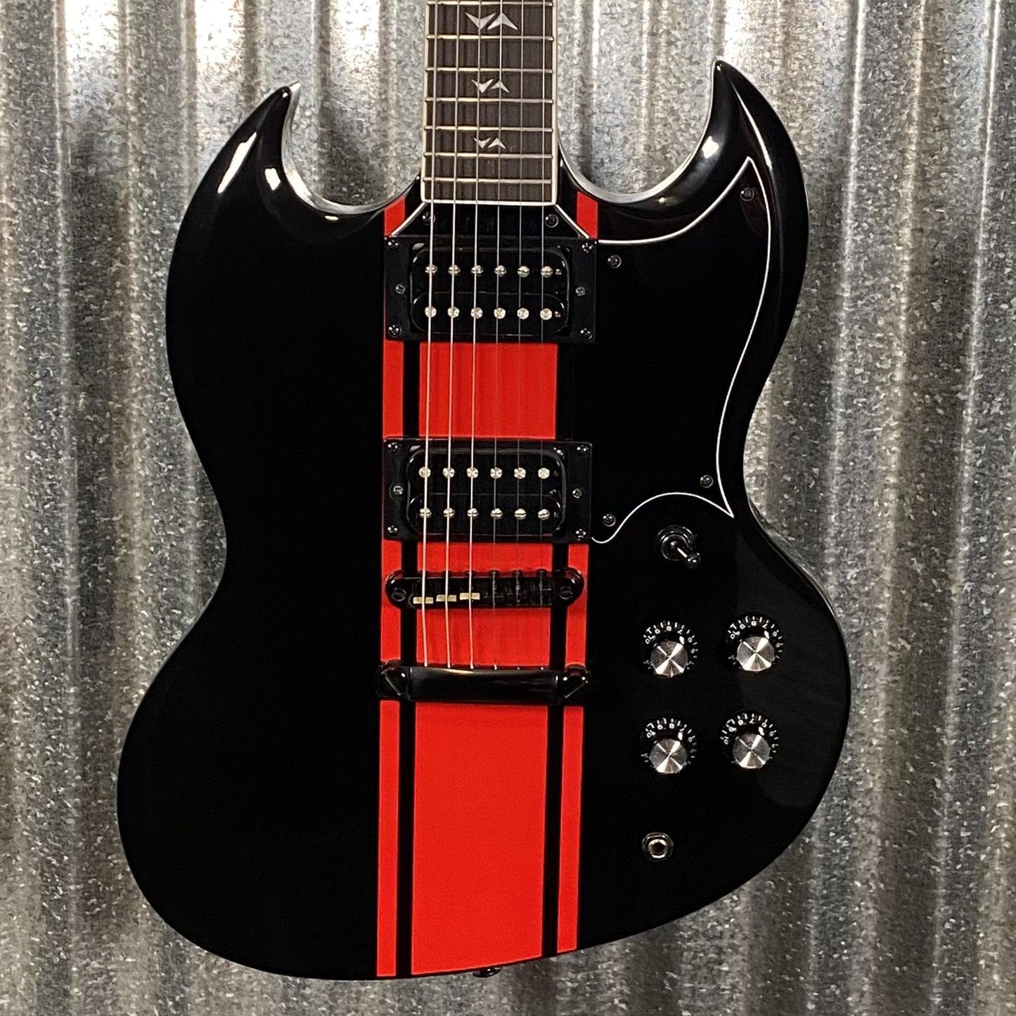 Westcreek Guitars Racer SG Offset Style Black Red Stripe #0043 Used