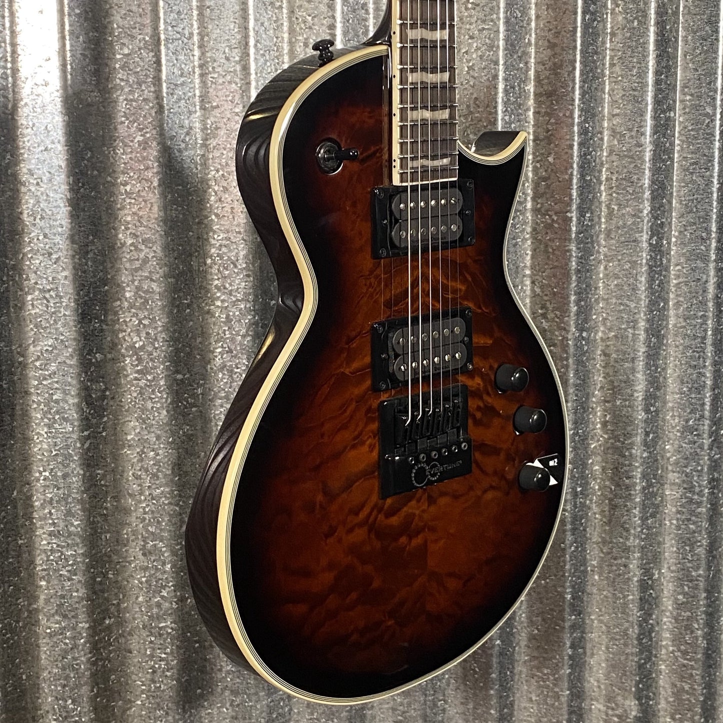 ESP LTD EC-1000 ET Evertune Quilt Top Dark Brown Sunburst Guitar & Case #1459 Used