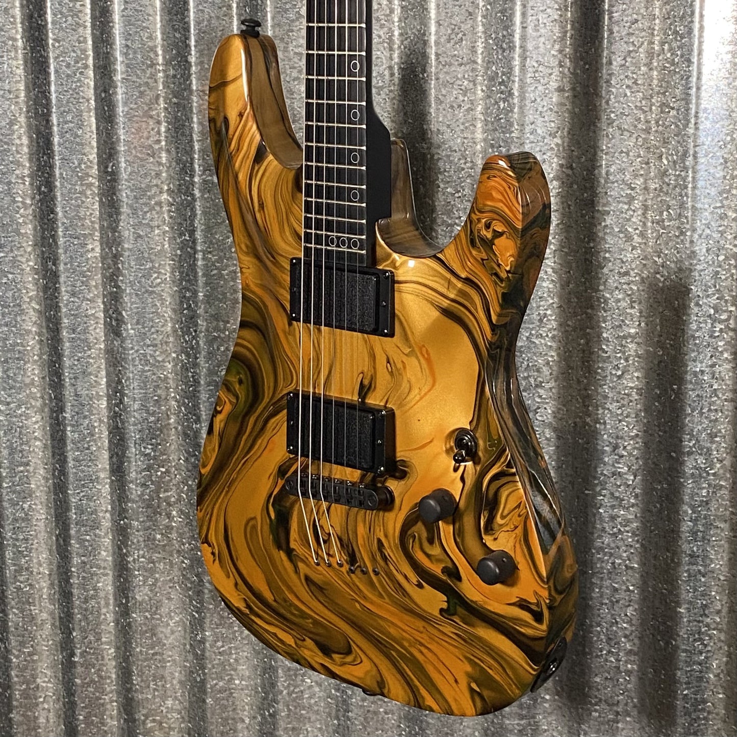 Schecter C-1 Hydro Dip Golden Eclipse Guitar #0741